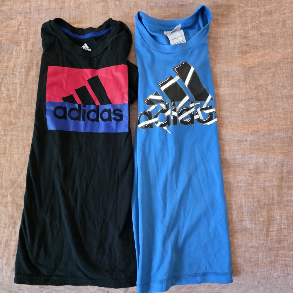 Bundle Of 2 Boys Adidas Graphic Tees Size 7 Black & Blue
